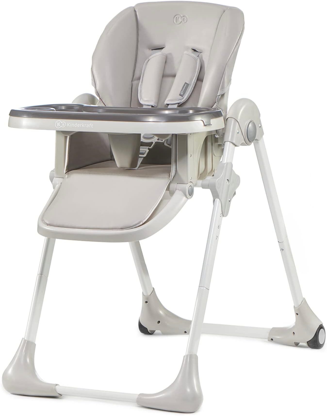 Kinderkraft Yummy, Highchair, Baby Chair, Ergonomic, Comfortable, Reclining, Foldable, with Ajustable Height, Footrest, Detachable Double Tray, for Toddler, from 6 Month to 3 Years, Gray