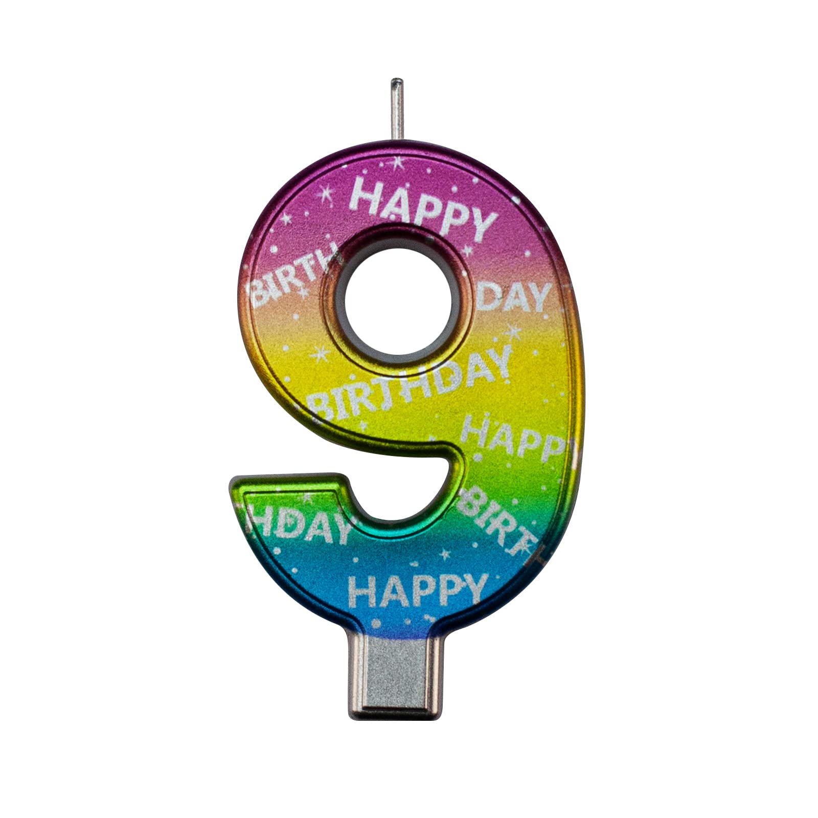 DERVENTA Velas de cumpleaños con números grandes, multicolor, 3.7 pulgadas, decoración para tarta de fiesta, 1 pieza (número 9 multicolor)