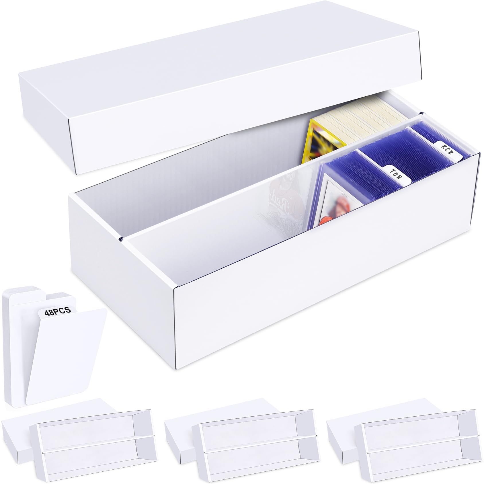 4-Pack Trading Card Storage Box, 2-Row Bulk Storage for TCG Sports Cards | Durable cardboard card organizer