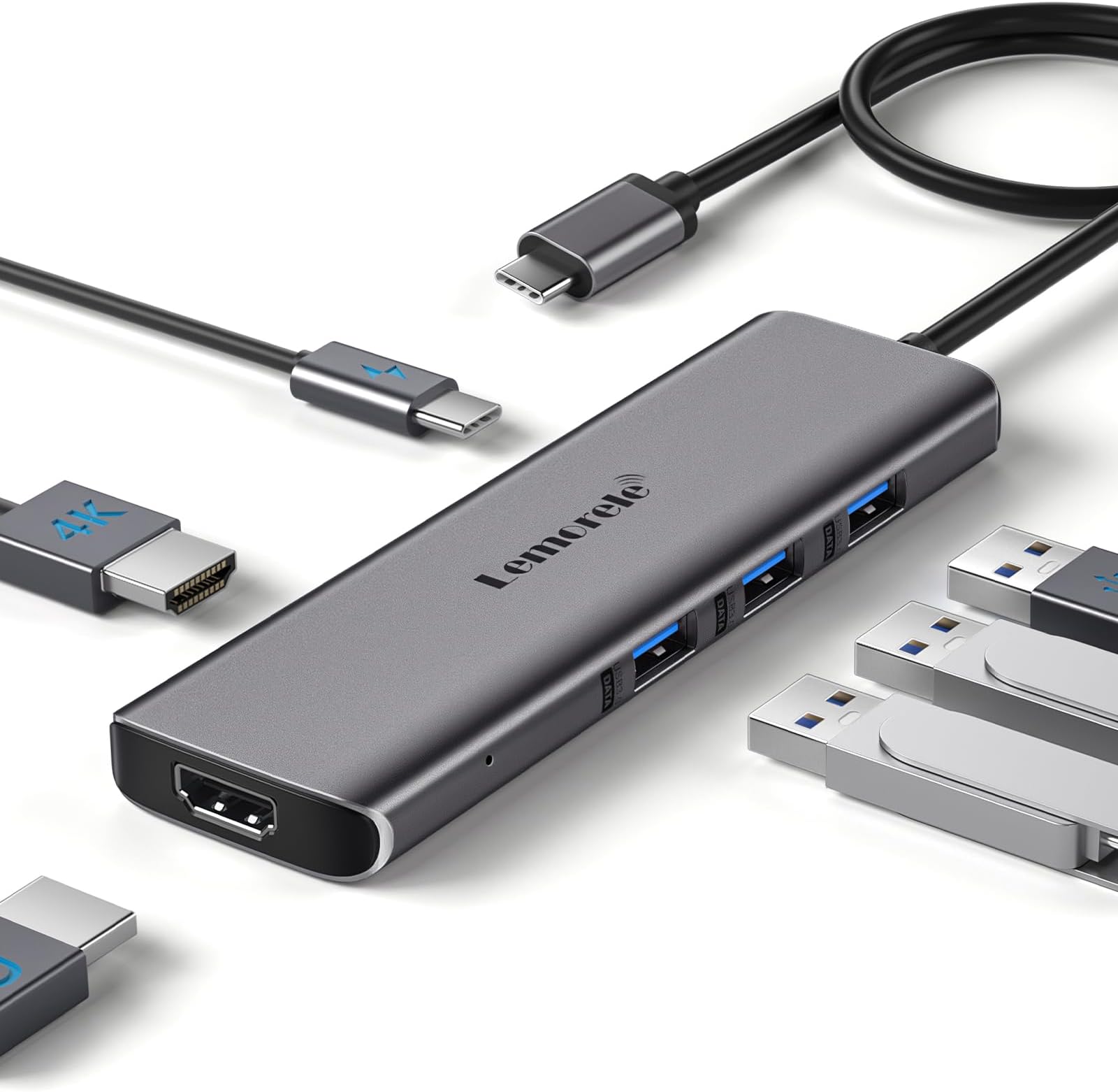 LemoreleMacBook Docking Station Dual Monitor Multi-Stream Transport, 6 in 1 USB C Laptop Docking Station w/4K HDMI, 3 USB 3.0, 100W Charging Port, USB C Hub for MacBook Air Pro M1 M2 Mac OS 10.15