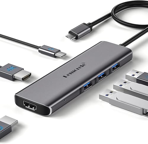 Lemorele Estación de acoplamiento para MacBook de doble monitor de transporte multiflujo, 6 en 1 USB C estación de acoplamiento para laptop con HDMI