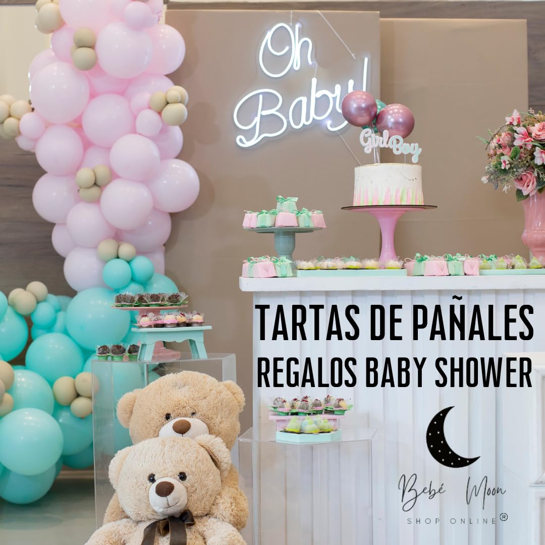 BEBÉ MOON - Tartas de pañales personalizadas con nombre – Ideal para recién nacidos y baby showers (LEON)