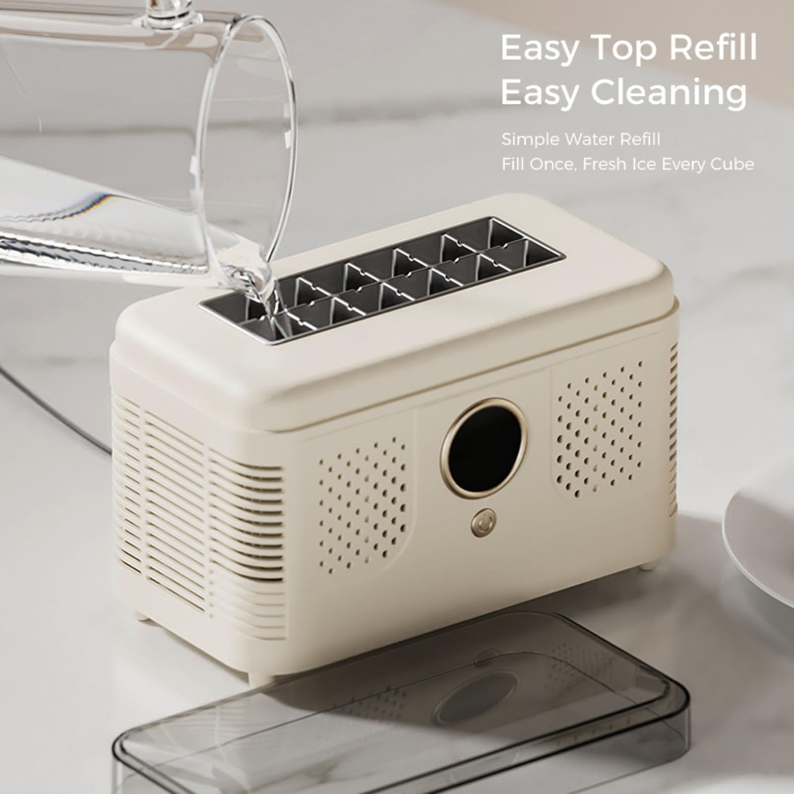 Genérico Máquina for Hacer Hielo portátil, Mini máquina for Hacer Hielo portátil for encimera, Máquina for Hacer Hielo rápida de 20 Minutos, Encimera for fabricar Hielo(White,16 Squares)