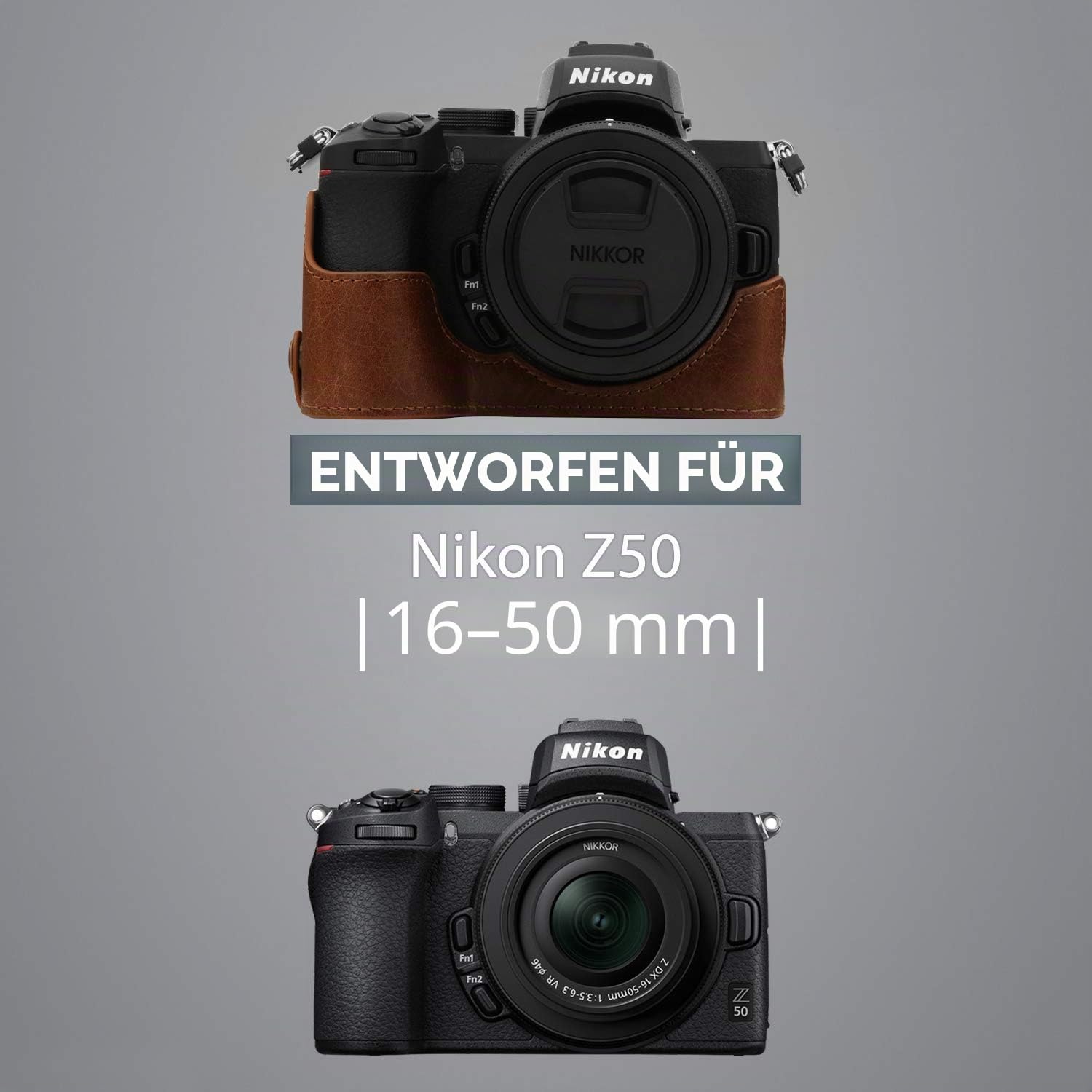MegaGear Kameratasche aus echtem Leder, kompatibel mit Nikon Z50 (16–50 mm)