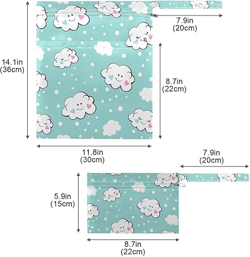 Miniatura 2 de Cute Clouds - Bolsa para pañales de tela para bebé, impermeable, reutilizable, bolsa de viaje con dos bolsillos con cremallera para trajes de baño,
