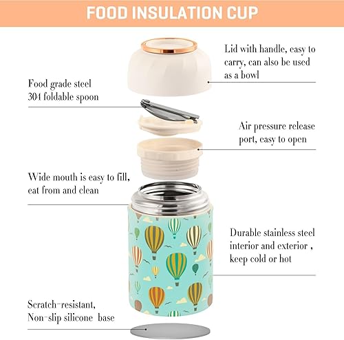 Miniatura 4 de MCHIVER Hot Ballnoon Food Jar with Spoon Stainless Steel Vacuum Insulated Food Container 17 oz Thermos for Adults