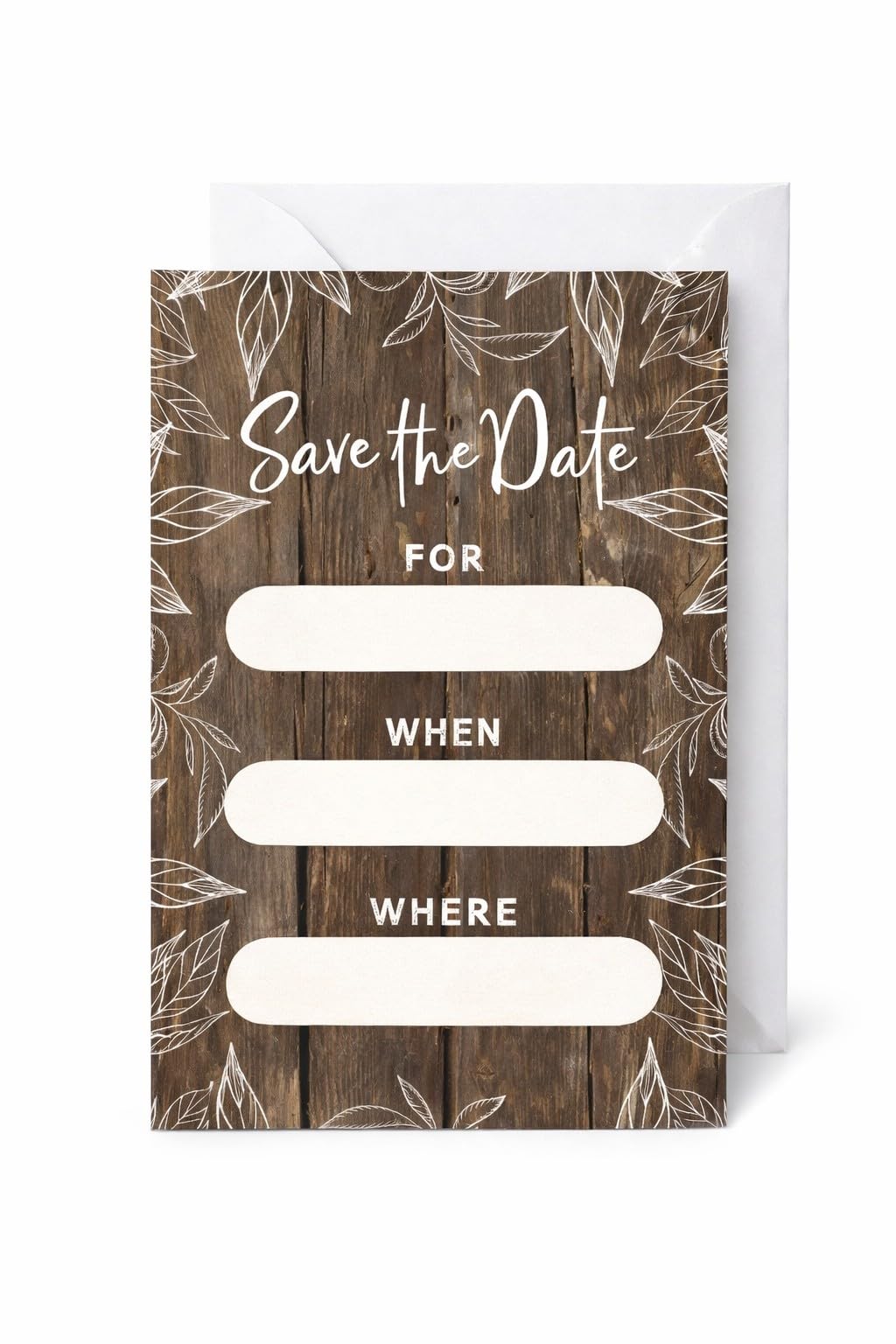 50 Pack Save the Date Cards For Weddings, Engagements, Birthdays, Special Occasions -  Vintage Wood Style  - Not folded - Blank Back - Includes Envelopes