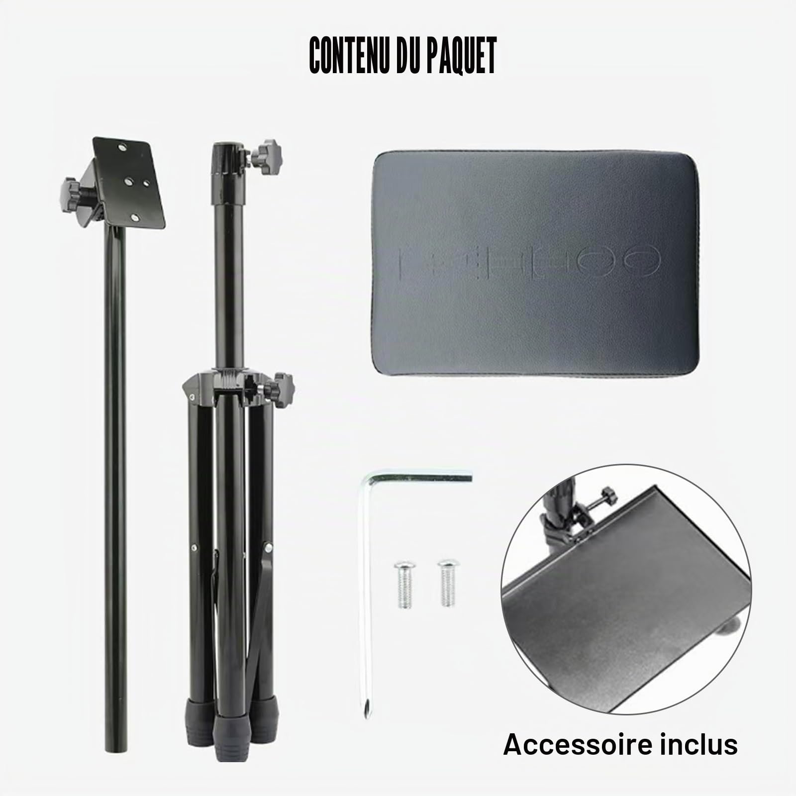 Accoudoir de tatouage avec plateau - Repose-bras pliable réglable en hauteur et en inclinaison - En cuir noir - Pour studio de tatouage