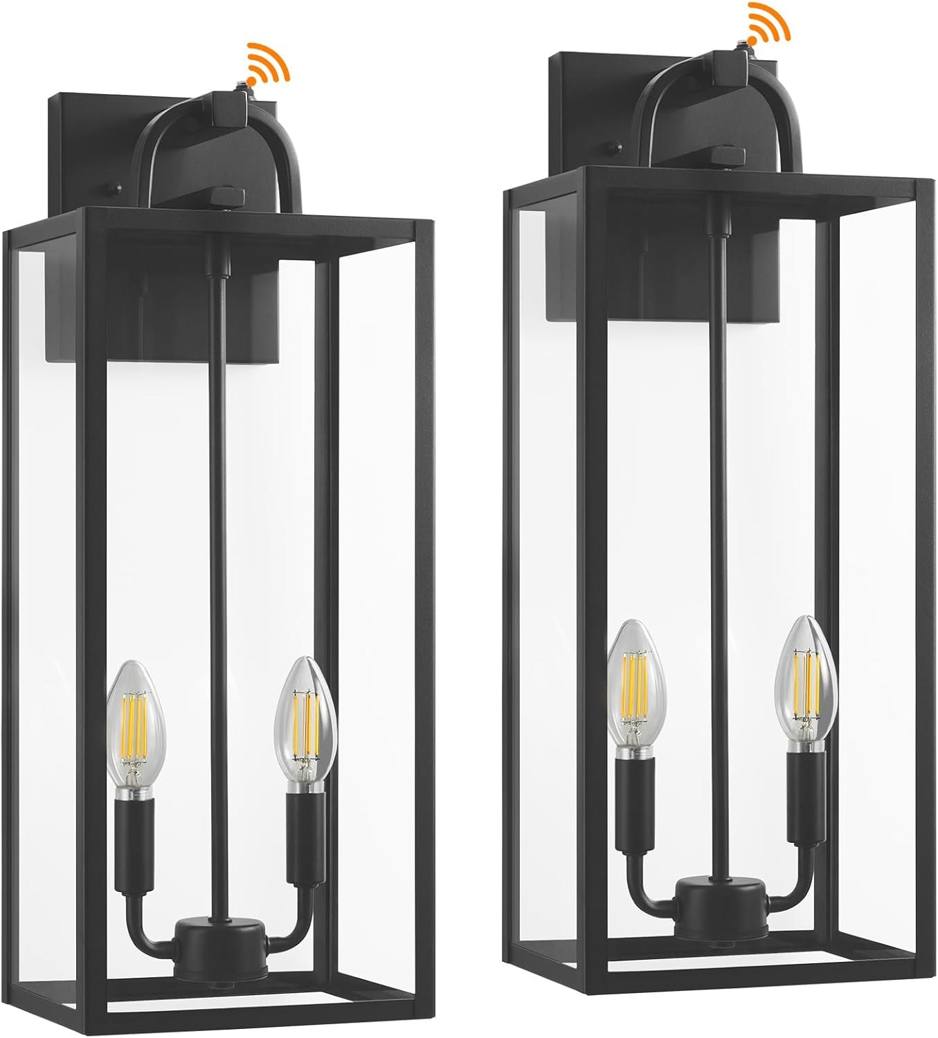 20In Outdoor Light Fixture Dusk To Dawn Outdoor Wall Sconce, E12 Black Exterior Lights For House, Waterproof Carriage Lights Exterior with Clear Glass for Front Door Coach House Garage, 2 Pack
