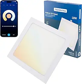 Tramontina Plafon Smart​ LED Quadrado de Embutir 18W Inteligente Wi-Fi + Bluetooth​ e função de geolocalização - Compatível com Alexa e Google Assistente