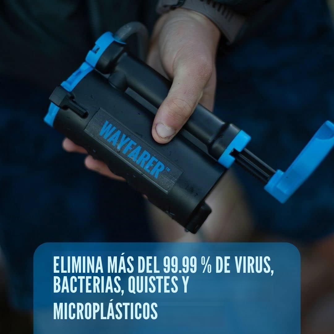 LifeSaver Wayfarer - Purificador de Agua Portátil Compacto y Liviano, Kit Supervivencia para Camping y Aventura, Filtro de Agua de Mano, Elimina el 99,99% de Bacterias y Microplásticos