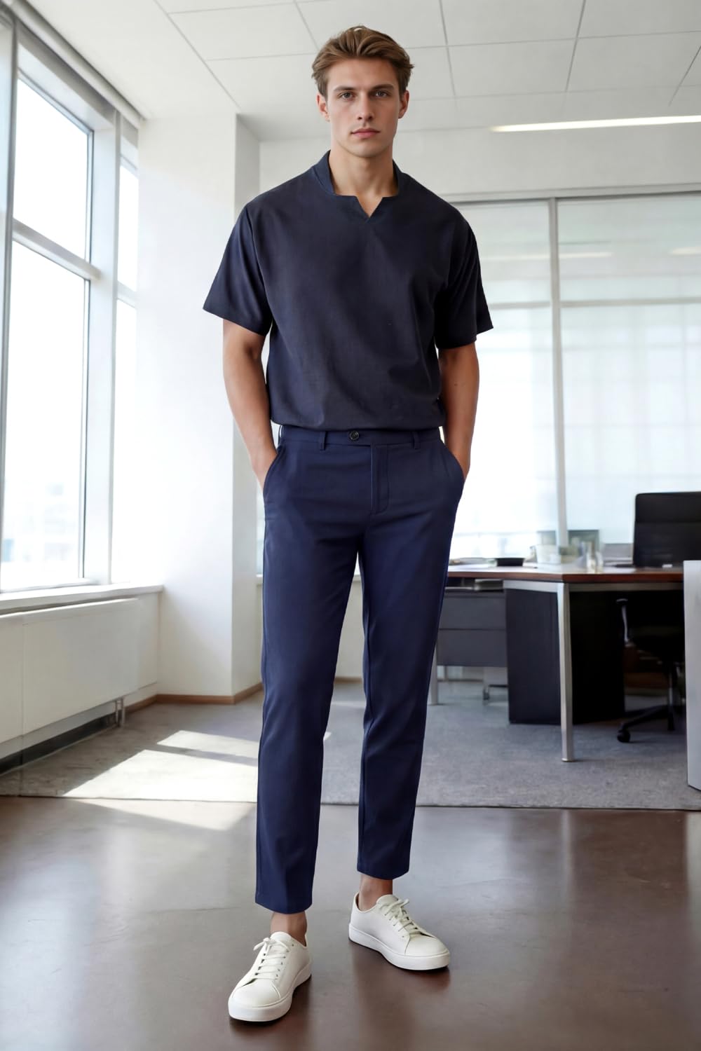 GINGTTO Pantalon Lino Hombre Slim Stretch Verano Pants con Bolsillos