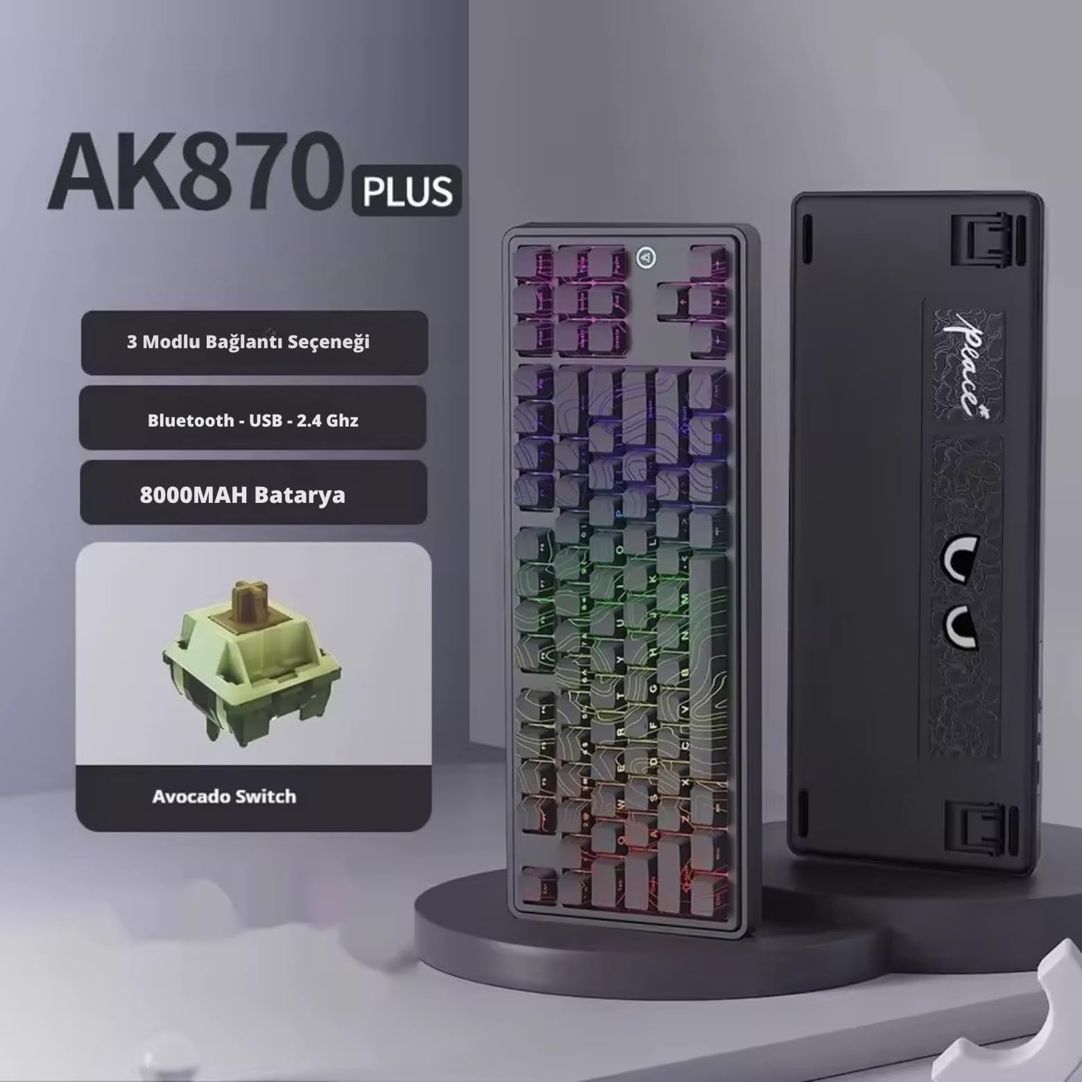 Ajazz AK870 Plus 3 Modlu Kontur Tasarım Mekanik Oyun Klavyesi