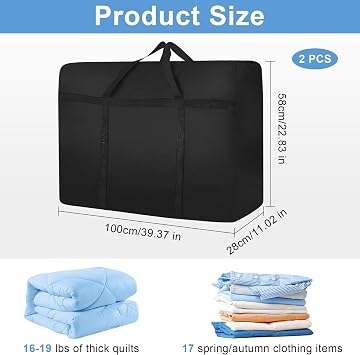 2 Pack 180L Large Storage Bags,Waterproof 600D Oxford Moving Bags | Strong Storage Bags With Zips, Space Saving,Reinforced Extra Big Bags for Moving for Clothes Quilt Blankets/Underbed Storage