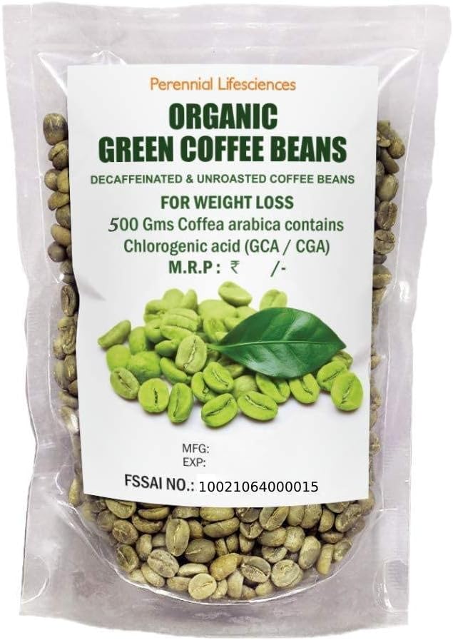 Perennial Lifesciences Decaffeinated Organic Green Coffee Beans for Weight Management and Appetite Suppressant (500 g)