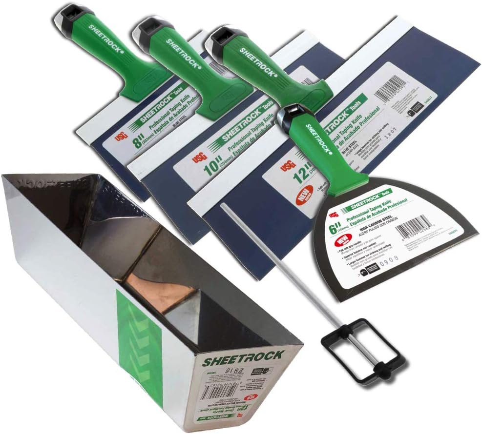 USG Sheetrock Pro Series Blue Steel Drywall Taping Knife with Matrix Style Handle (4-Piece w/12" Mud Pan)