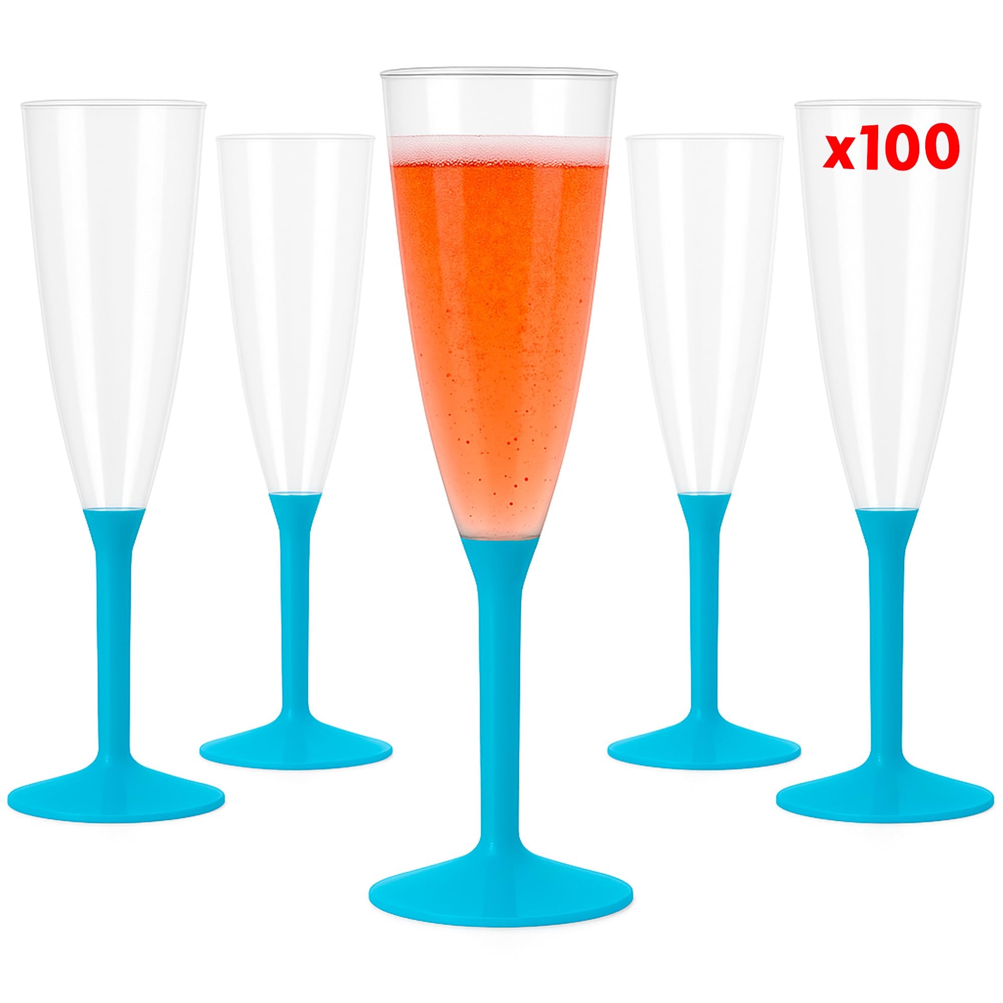 Table'Colors Lot de 100 Flutes Champagne Lavable et Réutilisable 14cl - Verre 100% Recyclable, Grande Stabilité, Rigidité Design Élégant - Parfait pour Anniversaire, Mariage (Turquoise)