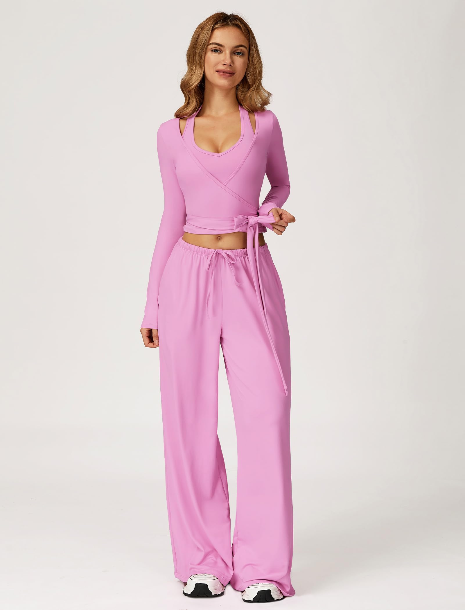 IDOPIP Maglia avvolgente da donna: maglietta sportiva con scollo a V, opaca, a maniche lunghe, per fitness, yoga, allenamento, pilates