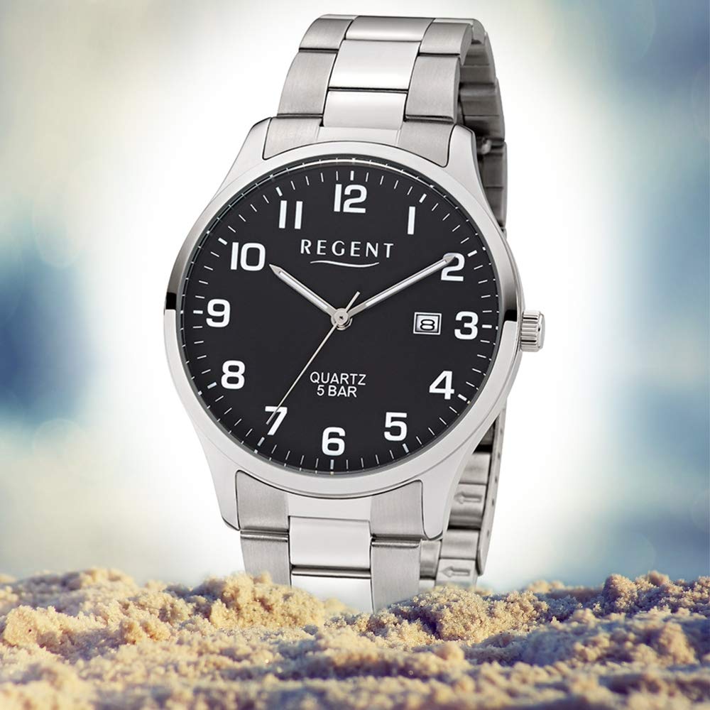Regent Herren Armbanduhr in der Farbe Silber mit Armband aus Edelstahl, Wasserdichtigkeit: 5 bar, Gehäusedurchmesser: 39 mm, 11150697