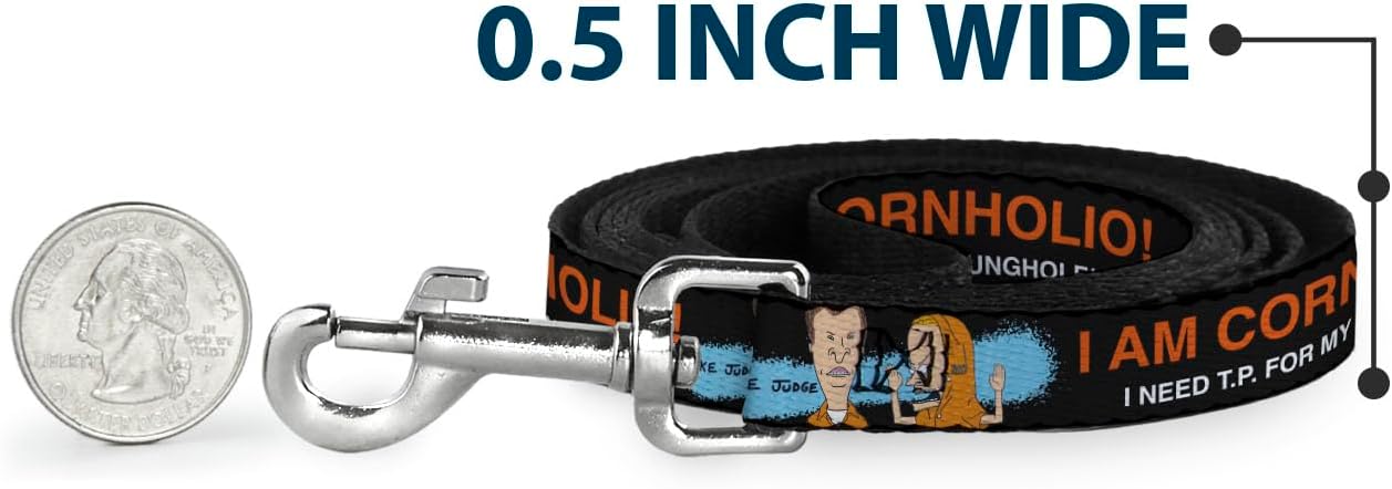 MTV Pet Leash, Dog Leash, Beavis and Butt-Head I Am Cornholio Pose Black Orange White, 6 Feet Long 1.0 Inch Wide
