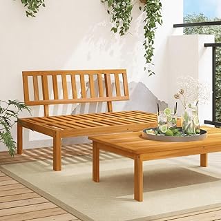 Patio Pallet Middle Sofa Solid Wood Acacia,Cozy Wooden Pallet Sofa: for Outdoor Relaxation and Gatherings Outdoor Furniture, Patio Sofas