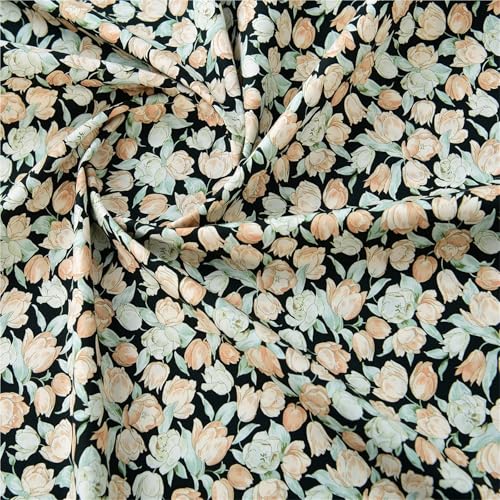 Tissu en popeline de coton haut de gamme motif fleurs noir pour vêtement sur mesure