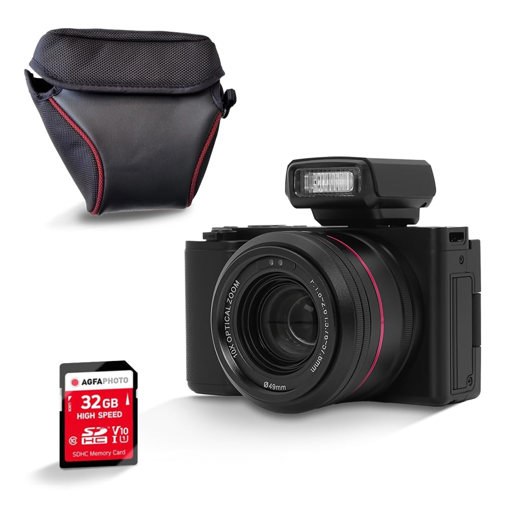 AgfaPhoto Realishot C130 - Cámara digital compacta de 16 MP con sensor CMOS, pantalla táctil LCD de 2,8", estabilización de imagen, enfoque automático, zoom, batería recargable + tarjeta SD de 32 GB +