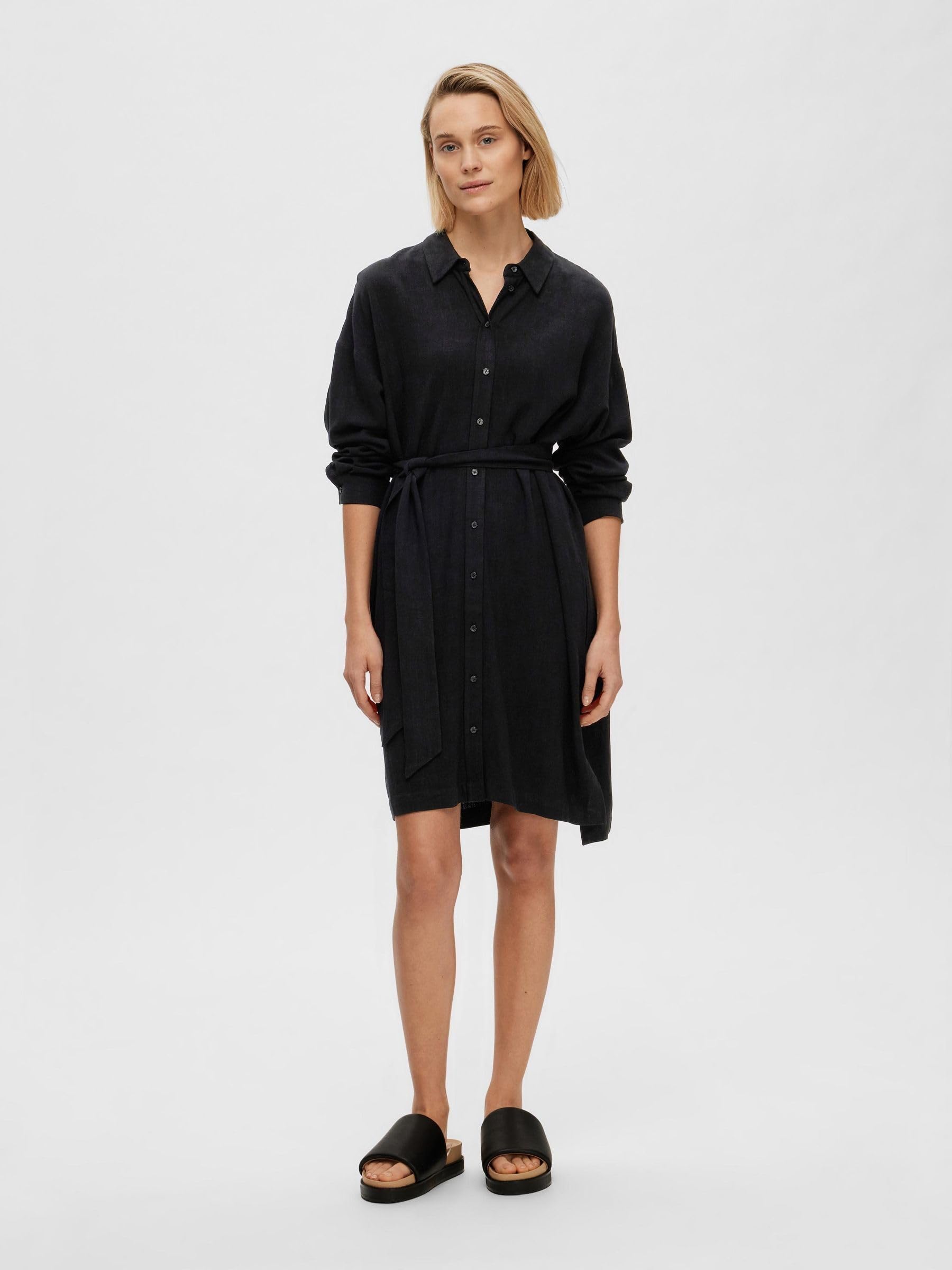 SELECTED FEMME Slfviva-Tonia T-Shirt Long en Lin B Chemise, Noir, 38