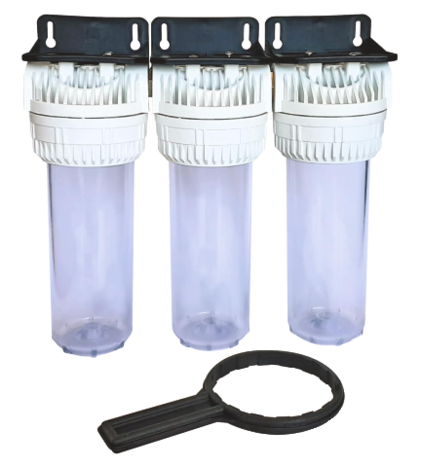 AQUAWATER - Station Filtre Triple 107225 - Traitement d'Eau Multi-Solutions - Cartouches Standard 9''3/4 - Livrée avec Équerre et Clé - Fabrication Française - Blanc