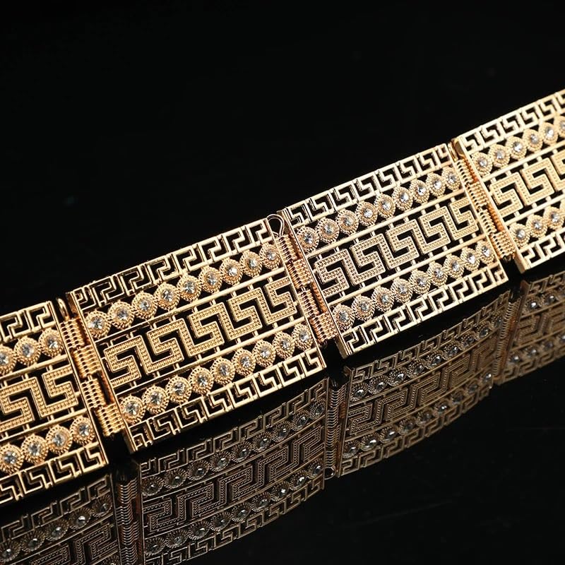 Cinturón de metal con diseño llave griega, cadena diamantes imitación for mujer, cinturón vestir a tono for bodas y ocasiones formales