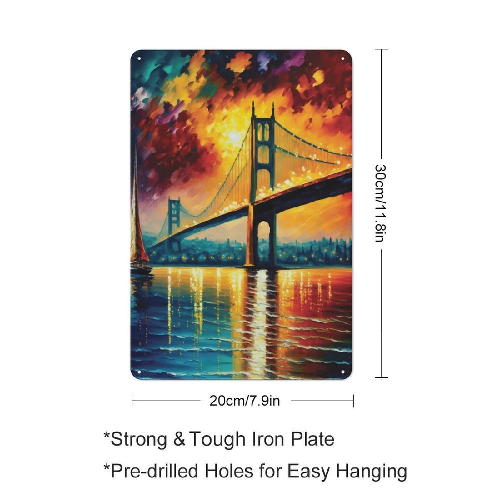 Junmoney Bosphorus Bridge Istanbul Decorative Metal Plaque With Design 30X20cm, Modern Retro Studio Wall Art For Workspace, Cafe, Hallway Or Garage