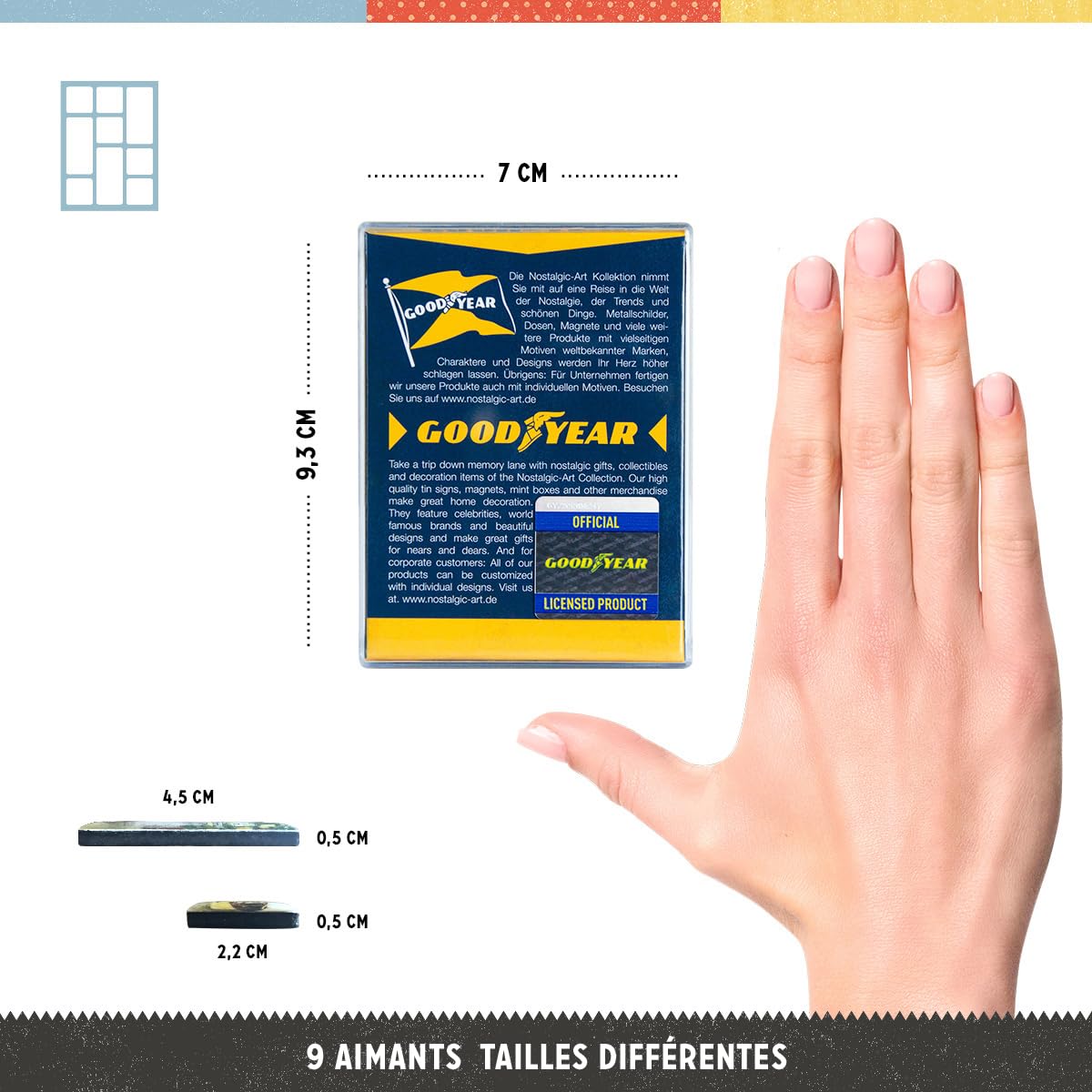 Image secondaire de Nostalgic-Art, Set d'aimants rétro, Goodyear Logo – Cadeau pour Les Fans d'automobiles, Décoration pour Le frigo, Design Vintage