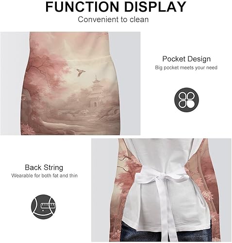 Miniatura 6 de MUSM Apron for Adults - 27.6 X 31.5 Inch, Heavy-Duty Polyester Aprons with Two Large Pockets, Waterproof Retro Peach Flowers Kitchen Apron for