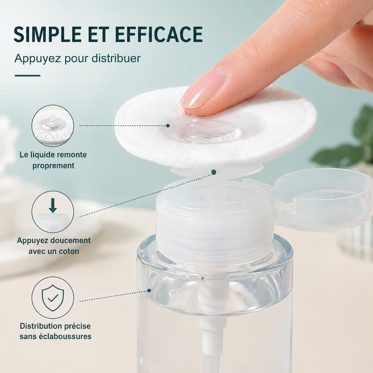Operitacx 2 Dispensadores con Bomba 300 ml, Botellas Vacías Transparentes para Quitaesmalte, Desmaquillante, Alcohol, Loción y Cosméticos, Envases Recargables para Algodón y Manicura