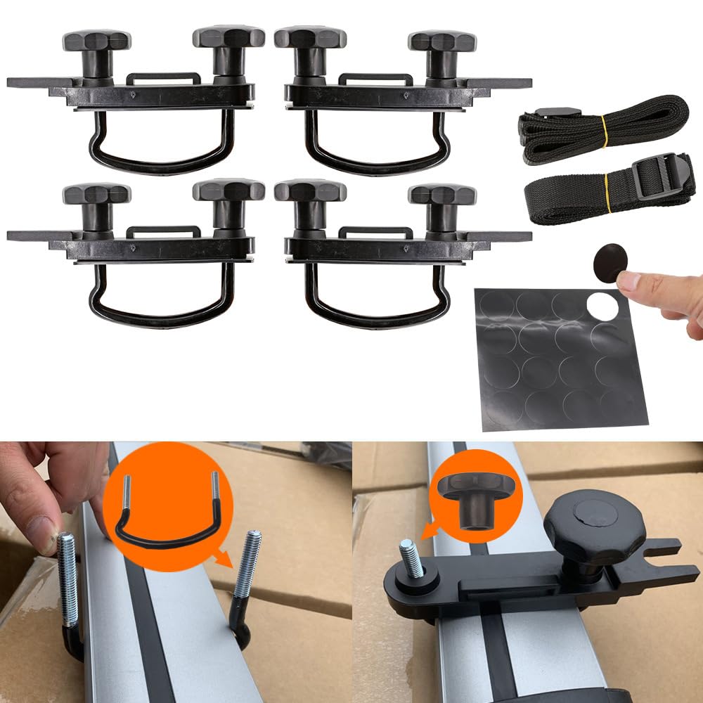 POFET 4 Pezzi Box da Tetto per Auto Bulloni a U Kit di Montaggio Box da Tetto per Auto con Striscia di Benda per Auto Universale Furgone Roulotte SUV