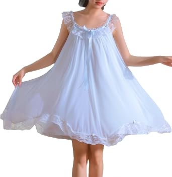 Womens Vintage Victorian Nightgown Summer Sleepwear Sleeveless Lounge Dress