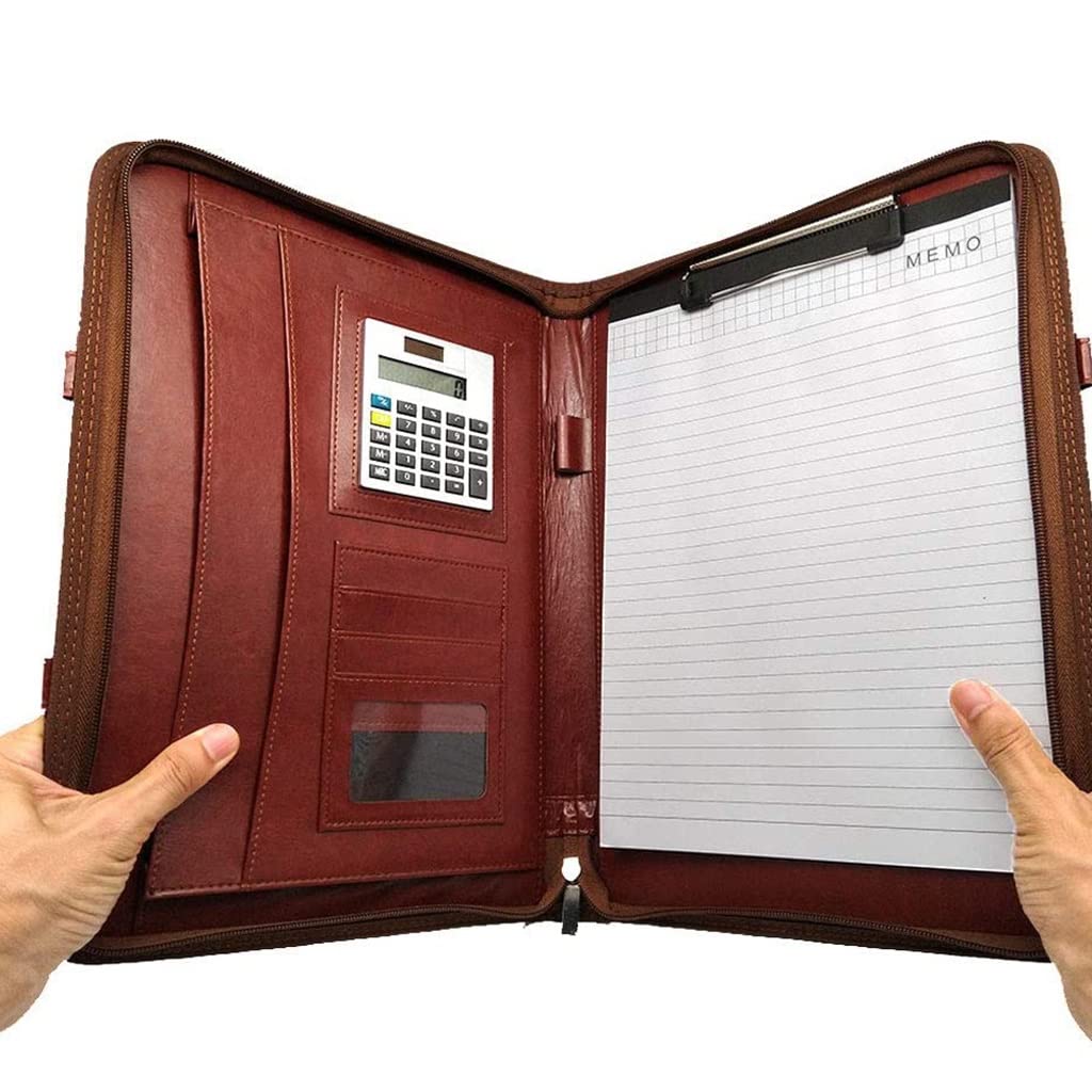 Carpeta de cartera con calculadora y bloc de escritura, solución profesional de presentación y organización para uso empresarial