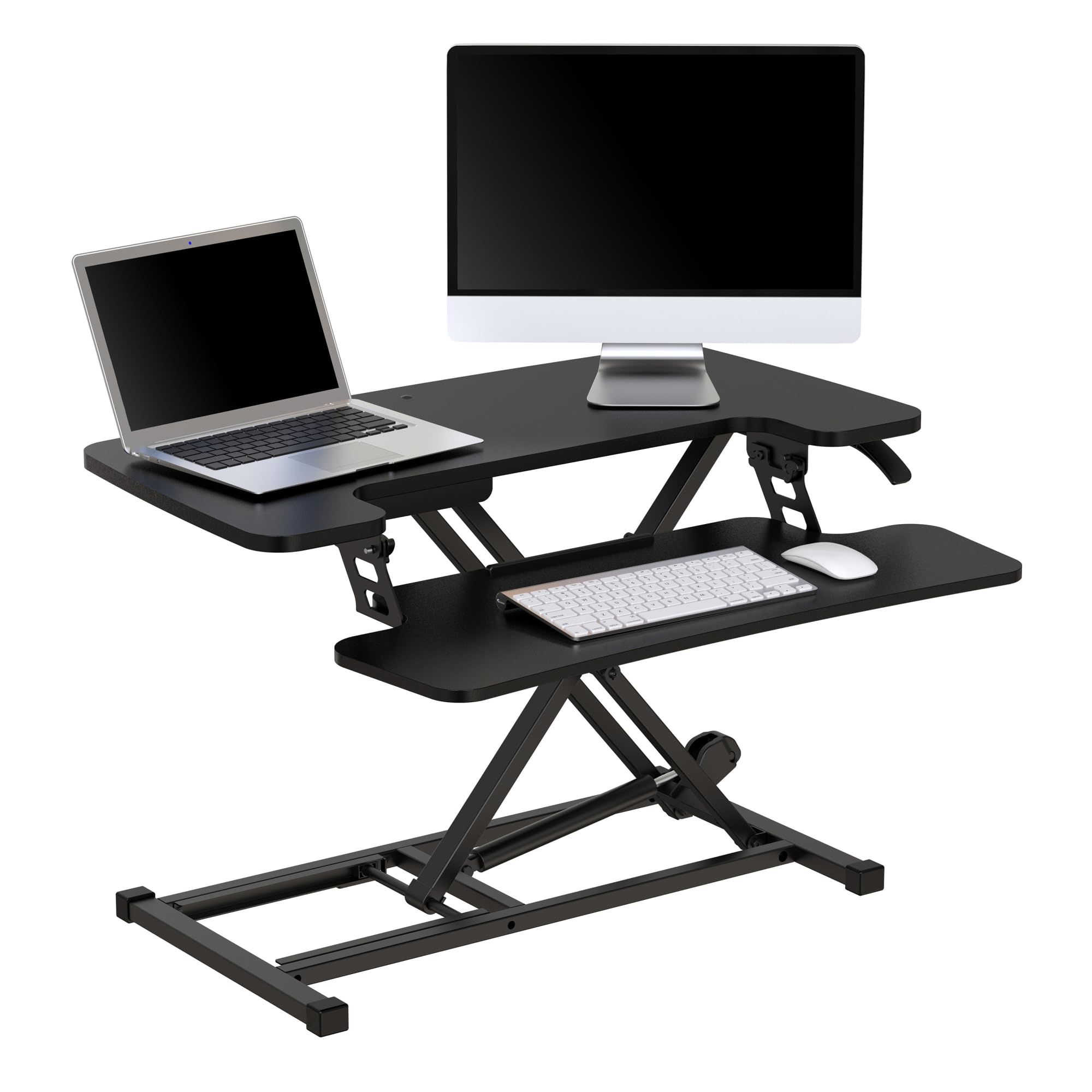 Realspace(r) P10 Pneumatic Standing Desk Riser Converter with Keyboard Tray, 20"H x 31-1/2"W x 25"D, Black