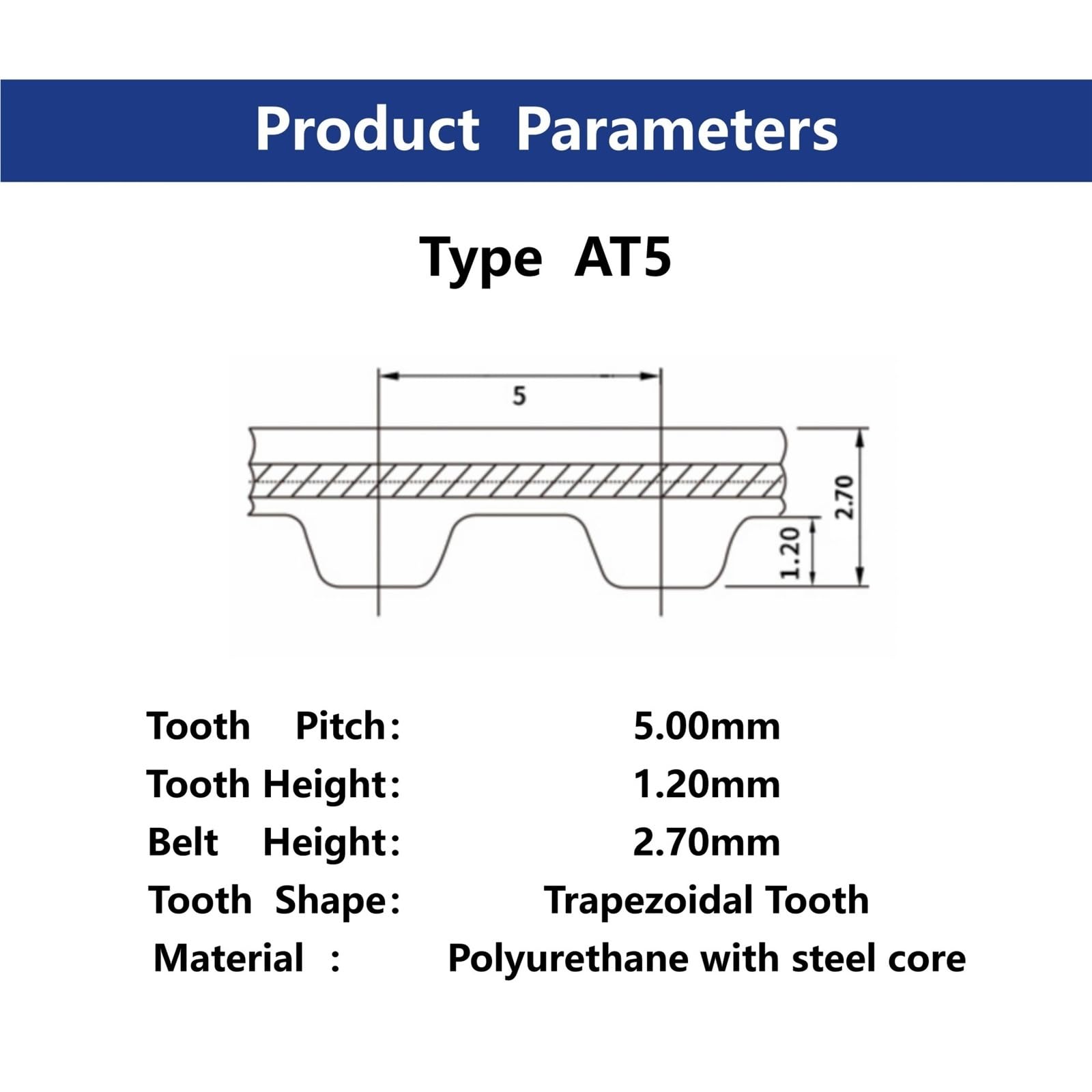 AT5 805 Zahnriemen, weißes PU, 805 mm Länge, Polyurethan, 6,35 mm-80 mm Breite, mit Draht, geschlossener Übertragungsriemen(Width 10mm)