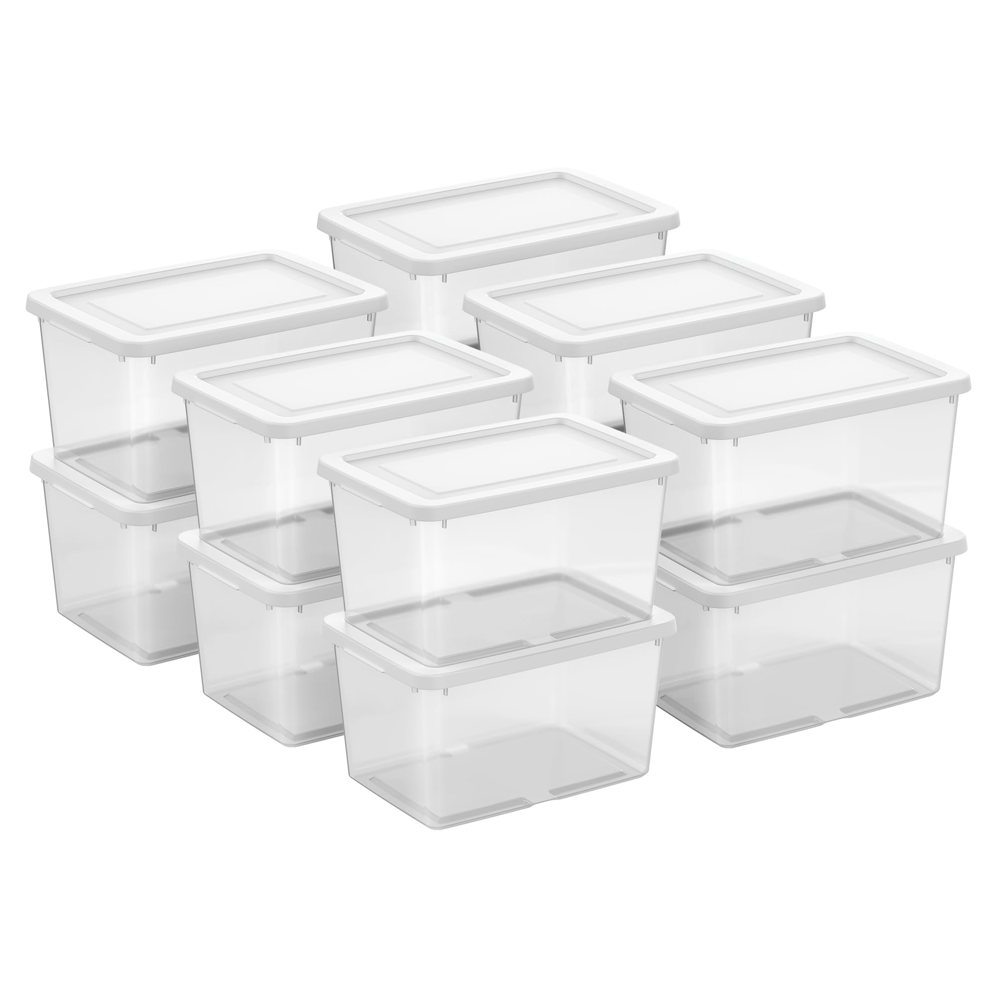 Sterilite 12 Pack Storage Boxes, Clear Plastic Stackable Containers, Lightweight Home Organizers with Snap Lids, 20 Quart, White