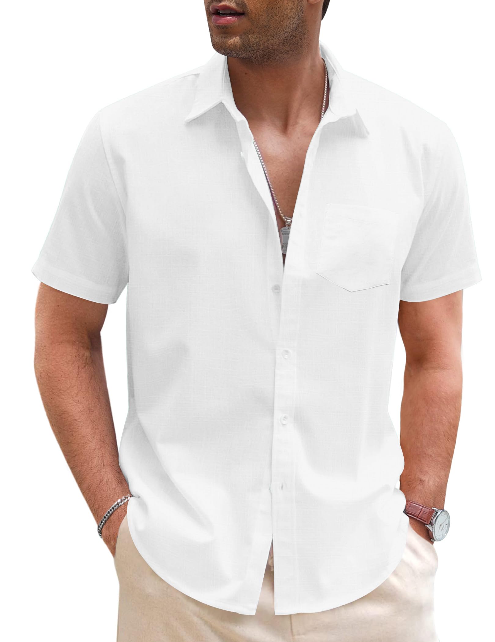 TARAINYA Camisas Rayas Hombre Lino Manga Corta Verano Causal Camisas Hawaianas Hombre Regular Fit