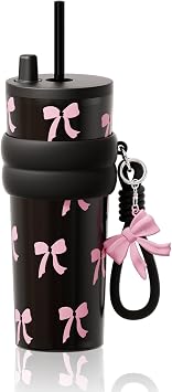 SDGA+ 24 oz Insulated Tumbler witn Lid and Straw Stainless Steel, Insulated Reusable Leak Proof Water Bottle with Strap, Black Bow