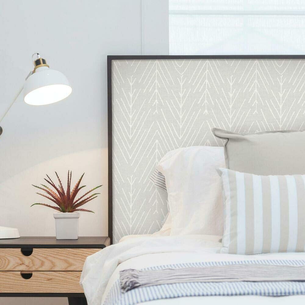 RoomMates RMK11672WP Light Gray Twig Hygge Herringbone Peel and Stick Wallpaper, Grey/White, 20.5" x 198" - Image 3
