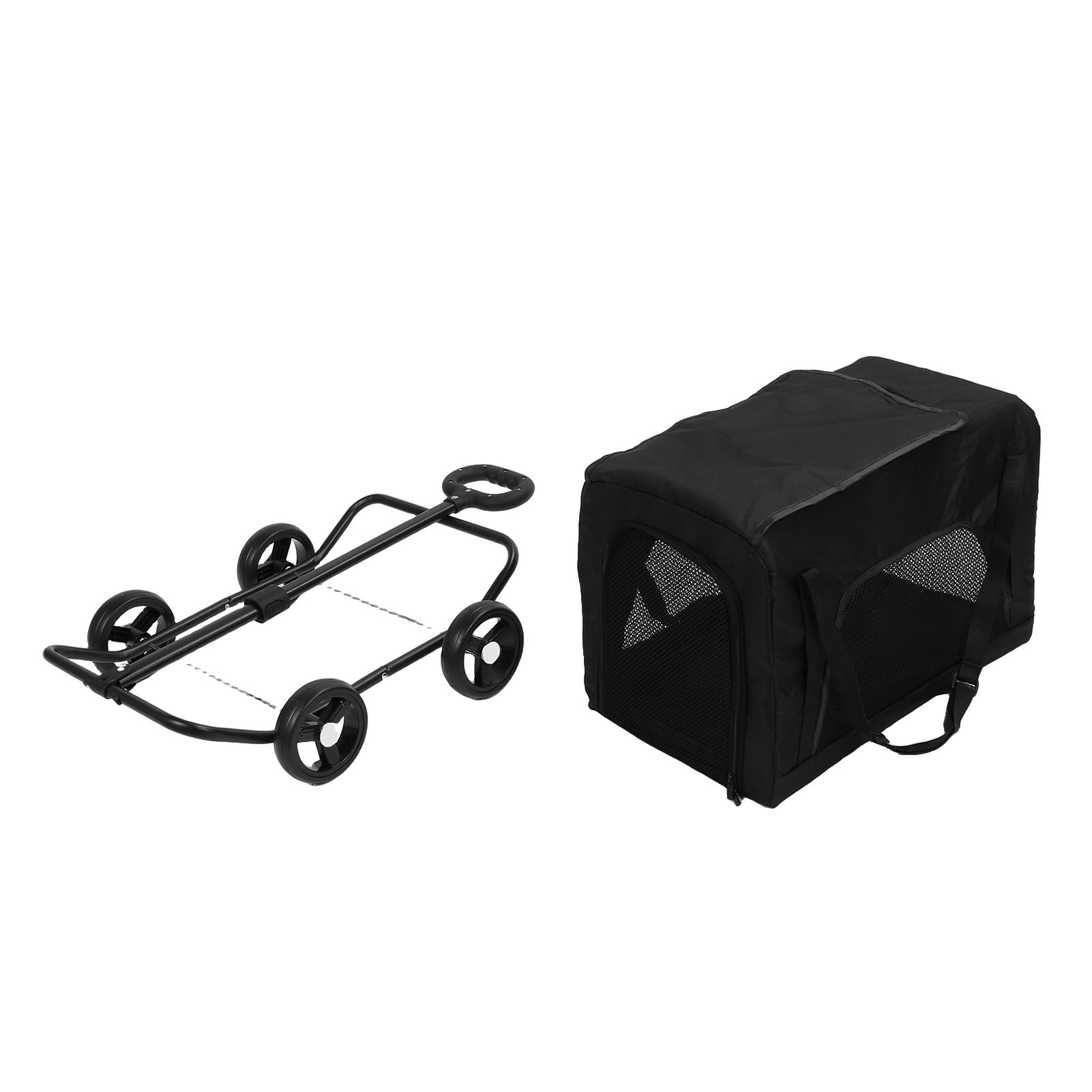 Sxhlseller Transporter dla Psa z Kółkami Wszechstronny i Oddychający Wózek dla Zwierząt Transporter Kota do Podróżowania na Kemping, Metalowa Siatka z Tkaniny Oxford Małych Psów i Kotów (BLACK)