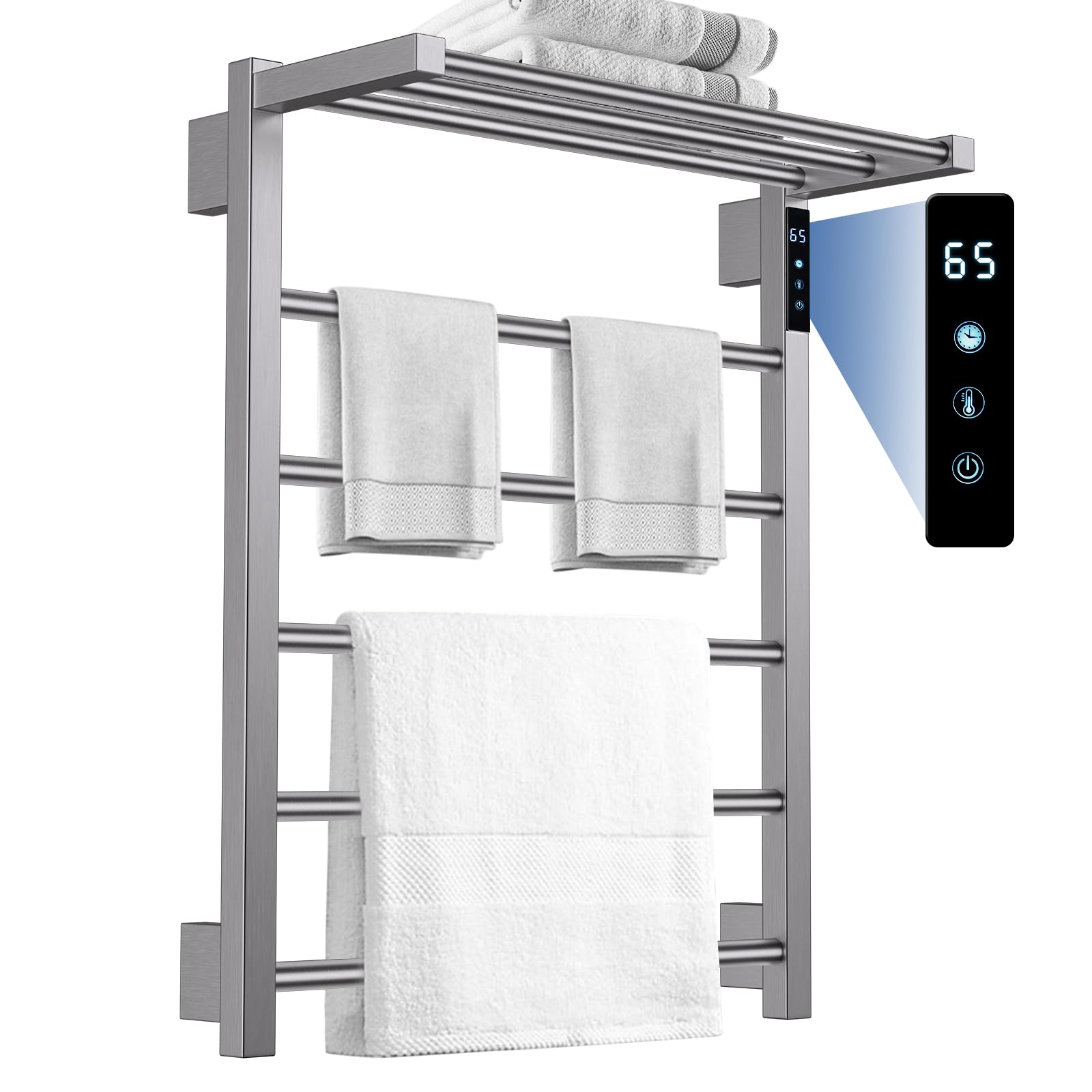 TURS Wall-Mounted Electric Towel Warmer,Electric Heated Towel Rail for Bathroom, 24-hour Constant-temperature Electric Towel Warmer, Adjustable Temperature, Gunmetal Grey