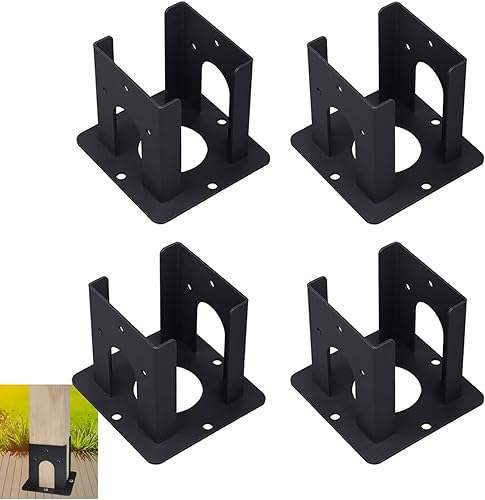 Wpbhk Kit de 4 soportes de base de poste de pérgola para valla de madera, para postes de 4 x 4 (real 3.5 x 3.5), soportes de base de anclaje negros