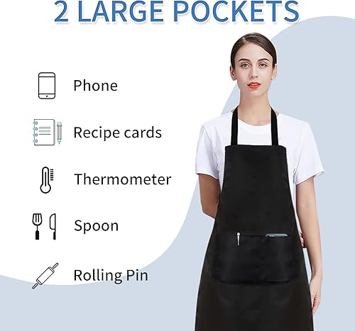Miniatura 5 de Paquete de 81224 delantales lisos a granel, delantal comercial negro con 2 bolsillos, delantal unisex para adultos, pintura y barbacoa