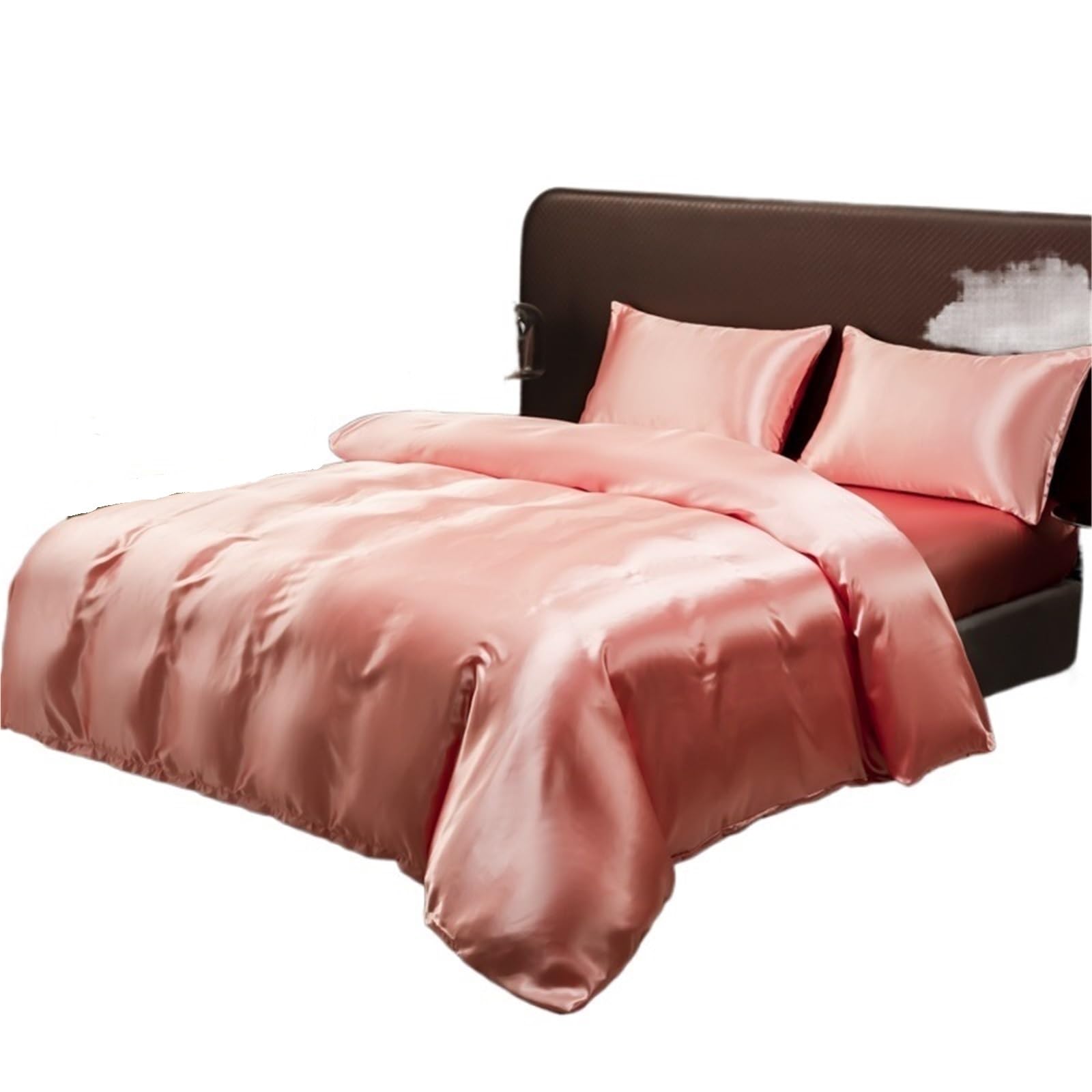 Housse de couette en satin rose 264x229 cm avec taies d'oreiller pour un lit double king size