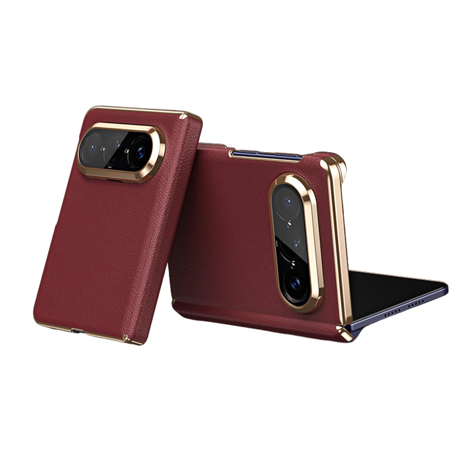 FDUJINH Genuine Leather Cover for Huawei Pura X Max, Light Luxury Electroplated Phone Back Case Hinge Camera Shockproof Shell