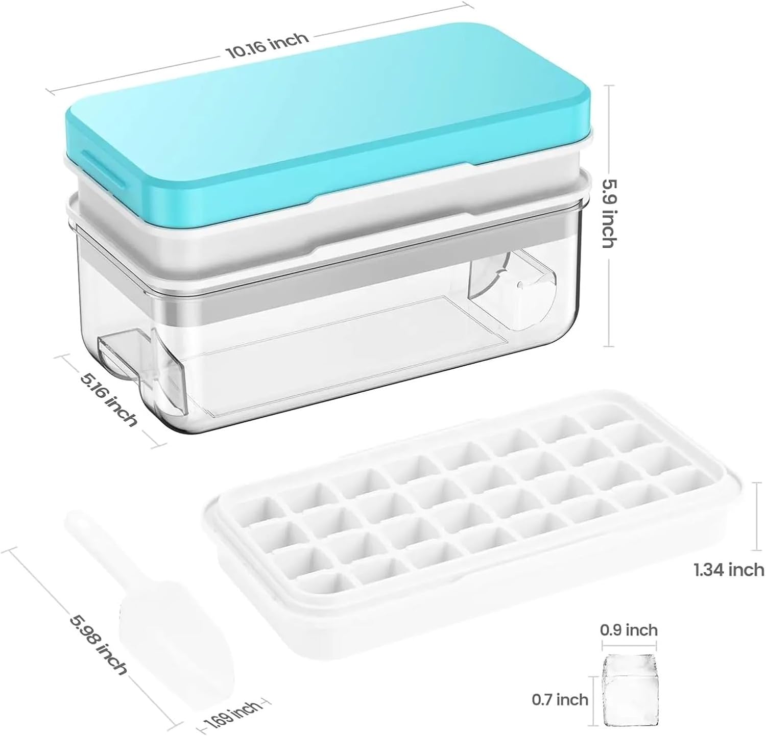 Ice Cube Tray with Lid and Bin Trays for Freezer，Compatible for with 2 trays Container Scoop